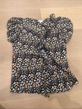 Printed Maksu Blouse — Black with Mustard and White Geometric Print